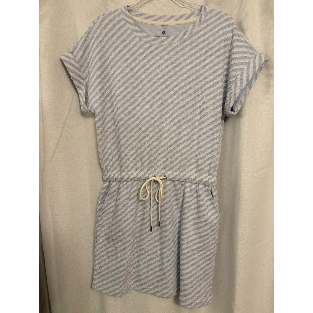 Lou & Grey Women's Striped Boucle Short Sleeve Pocket Dress Blue/White Vacation